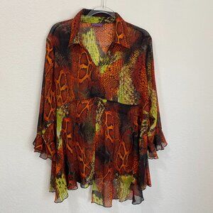 Beverly Drive Orange Neon Green Snake Print Chiffon Tunic